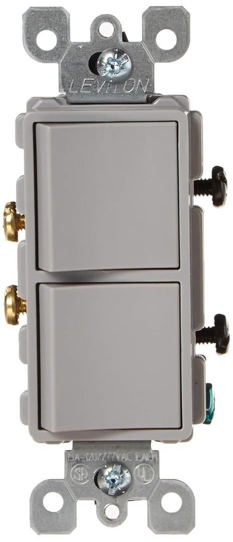 Leviton 15 Amp, 120/277 Volt, Decora Single-Pole, AC Combination Switch, Commercial Grade, Grounding, 5634-GY, Gray