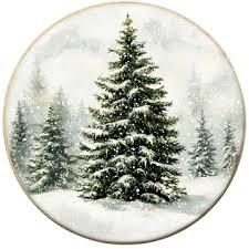 laveliabel Vintage Christmas Tree Round Canvas Art Wall Decor, Winter Xmas Forest Framed Canvas Prints, Snowy Winter Landscape Round Hanging Wall Decor for Home Room Gallery, 10x10 Inches