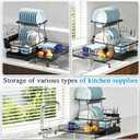 2 Tier Dish Drying Rack, Large Extendable Dish Racks for Kitchen Counter , Dishrack with Drainboard, 2-in-1 Anti-Rust Stainless Steel Dish Drainer with Utensil Holder (Black, double of Dish Rack), double-tier dish rack 16.7"w X14.8"H 12.8"-20.8"