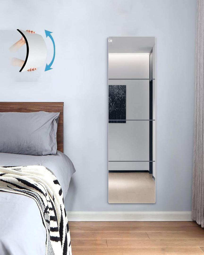 Wall Mirrors for Bedroom Door,Unbreakable Full Length Wall Mirror Tiles,shatterproof Mirror for Kids 4 Pack 10" x10,Workout for Home Gym Body,Closet Mirror Wall Home Gym (40"L x 10"W)