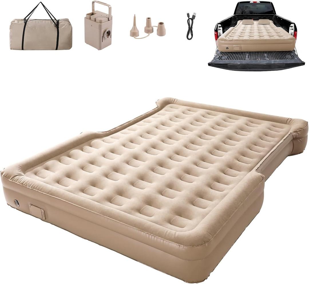 Truck Bed Air Mattress 6-6.5 FT Full Size, Built-in Air Pump, Inflatable Pillow, Inflatable Pickup Trucks Bed Mattress for F-150 Outdoor Camping Truck Pickup Tent Road Trip