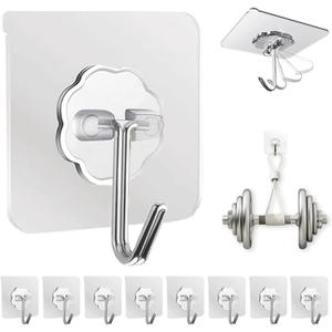 Adhesive Wall Hooks for Hanging Heavy Duty 50 lbs Large Hooks for Walls No Damage, Towel Sticky Clear Hook, Waterproof, Home, Bathroom, Kitchen, Office, and Outdoor 10 Pack (Transparent)