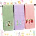 Moukeren 3 Pcs Easter Hand Towels Easter Bunny Carrot Decorative Towels 100% Cotton Embroidered Rabbit Soft for Bathroom Beach Kitchen Gift, 14 x 29 Inches