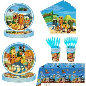 73PCS Italian Brainrot Birthday Decorations Supplies Set  Plates, Dessert Plates, Cups, Napkins, Knives & Forks with Tablecloth for Surreal Theme Parties, Vibrant Brain Rot Birthday Decorations