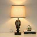 USB Bedside Lamp, 3-Way Dimmable Touch Table Lamp with USB C+A Charging Ports Industrial Table Lamp Black Metal Base Farmhouse Reading Lamp for Bedroom, Living Room, Office or Study LED Bulb Included