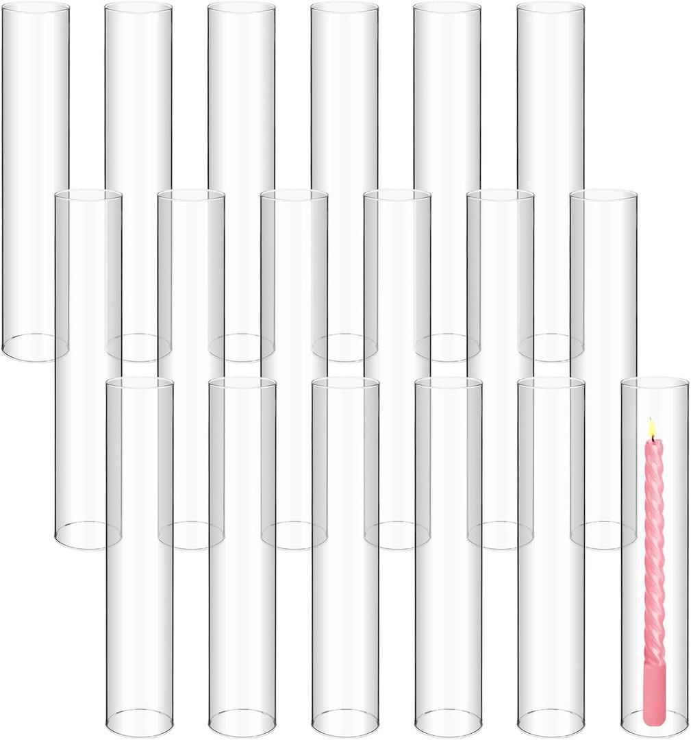 18 Pcs 2.5 W x 14 H Hurricane Candle Holder Bottomless Glass Cylinder Candleholder,Open Flame Candle Chimney Tube Cover,Bottomless Cylindrical Glass