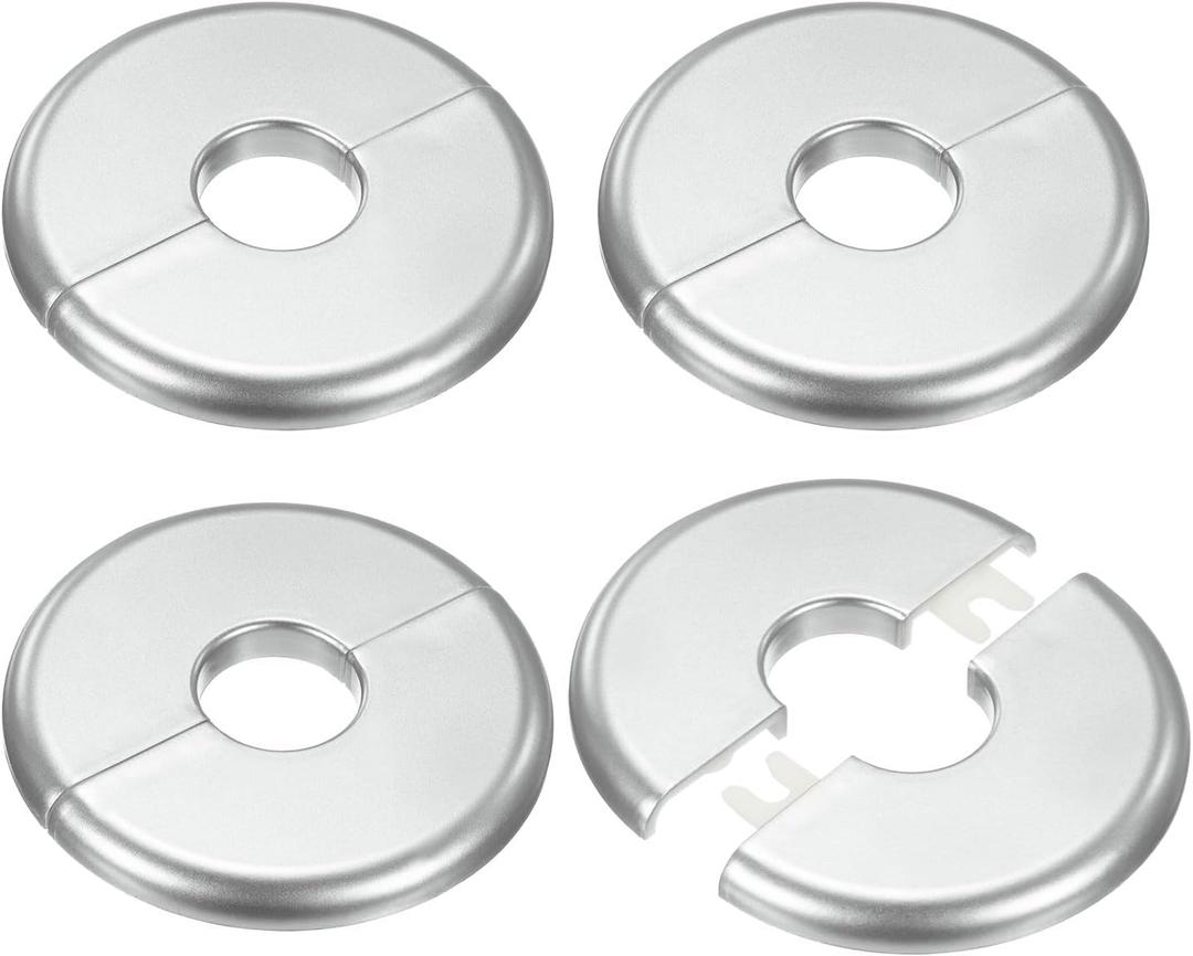 M METERXITY 4-Pack Wall Split Flange, for 0.8 Inch/20mm OD Pipe ABS Escutcheon Plate Round Self-Adhesive Plumbing Cover Plates for Water Pipe/Faucet [Silver Tone]