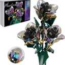 Rose Flower Bouquet Building Set,Botanical Collection Rainbow Artificial Plant Compatible with Lego Gift for Adult Home Decor(Black 120pcs)