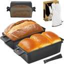 HONGBAKE 2 in 1 Cast Iron Bread Pan with Lid, Lid Lever, Long Oven Mitts, 9x5 Loaf Pans for Homemade Bread, Sourdough Baking Pan, Pre-Seasoned Nonstick Rectangular Dutch Oven, Banana Bread Tins