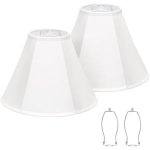 White Lamp Shades Set of 2, Bell Lamp Shades 6"Top x 13"Bottom x 10"High, Medium Shade Replacement Fabric Natural Linen Hand Crafted (Spider Fitter), Harp Holders Included, Easy Assembly Required