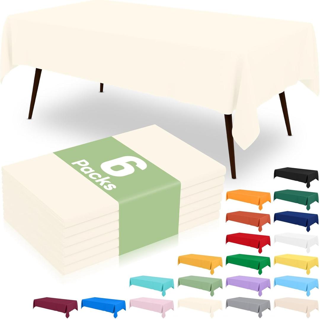 misaya 6 Packs Disposable Plastic Table Cloth, 54 x 108 Inch Waterproof Rectangle Tablecloth, Leakproof & Sturdy Decorative Table Covers for Easter, Picnic, Party and Outdoor, Beige