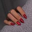 KQueenest 30 Pcs Press On Nails Short Almond, Matte Cat Eye Press On Nails with Glue, Sparkly Red Black Fake Nails Short Stiletto, Velvet Dark Chrome Glue On Nails for Women Valentine Day Gift