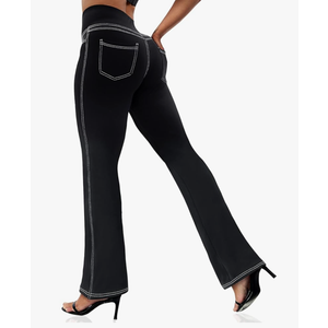 VOOVEEYA Women's Bootcut Leggings - Bootleg Yoga Pants Flare with 4 Pockets,Tummy Control High Waisted Casual Dress Pants 2XL