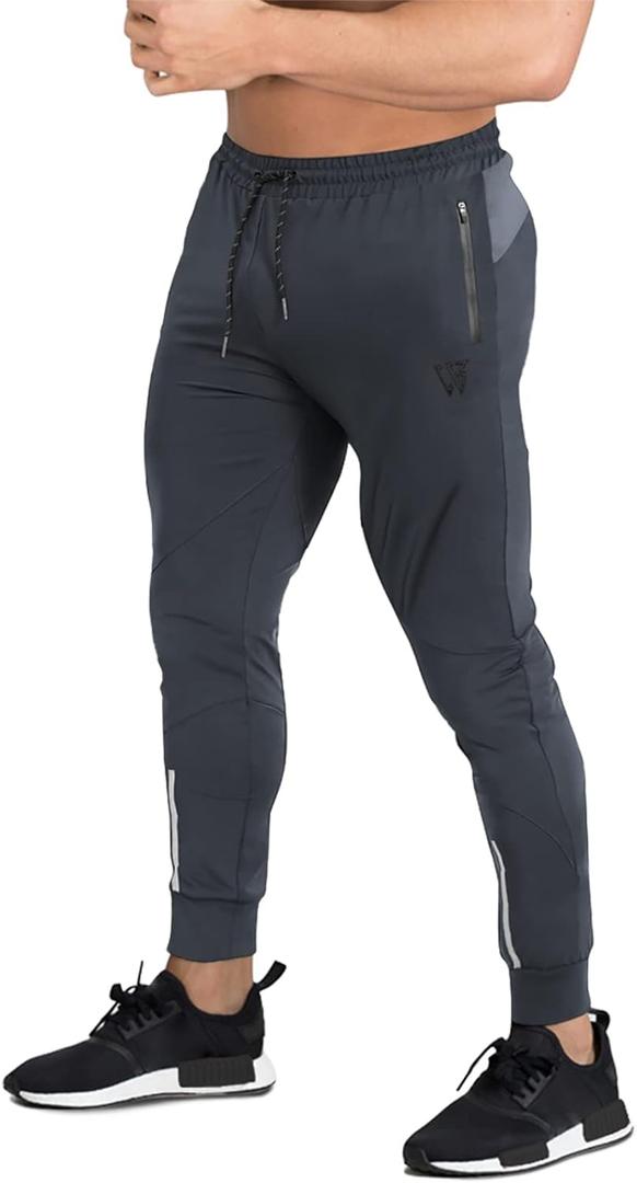 ZENWILL Mens Lightweight Workout Jogger Pants,Men's Casual Slim Fit Athletic Sweatpants with Zipper Pocket(X-Large, Y-Dark Gray)