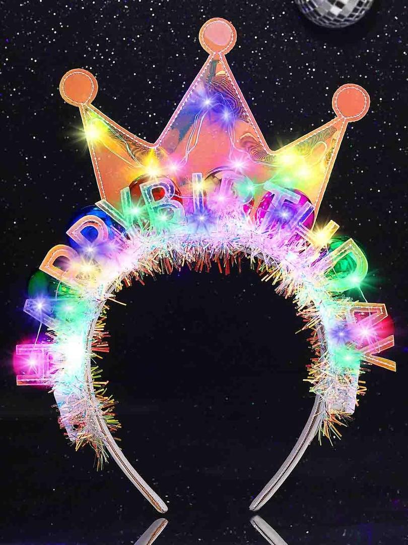 DRESBE Light Up Birthday Headband LED Crown Headbands Birthday Party Favors Hair Accessories for Women (Blue-colorful Light)