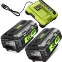 6.0Ah Battery Replace for Ryobi 40V Battery Compatible with Ryobi 40 Volt OP4026A OP4015 OP4040 OP40201 OP4050A OP40261 OP4030 OP4060 Power Tools (2Pack) (2PACK+Charger)