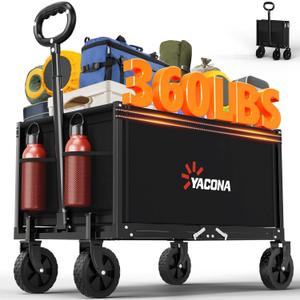 3 in 1 Wagons Carts Foldable with 360LBS Capacity, 120L Heavy Duty Collapsible Wagon, Utility Wagon Cart with Wheels for Grocery, Camping, Shopping, Beach, Garden Black