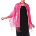 Ladiery Women's Floral Lace Scarf Shawl with Tassels, Soft Mesh Fringe Wraps for Wedding Evening Party Dresses