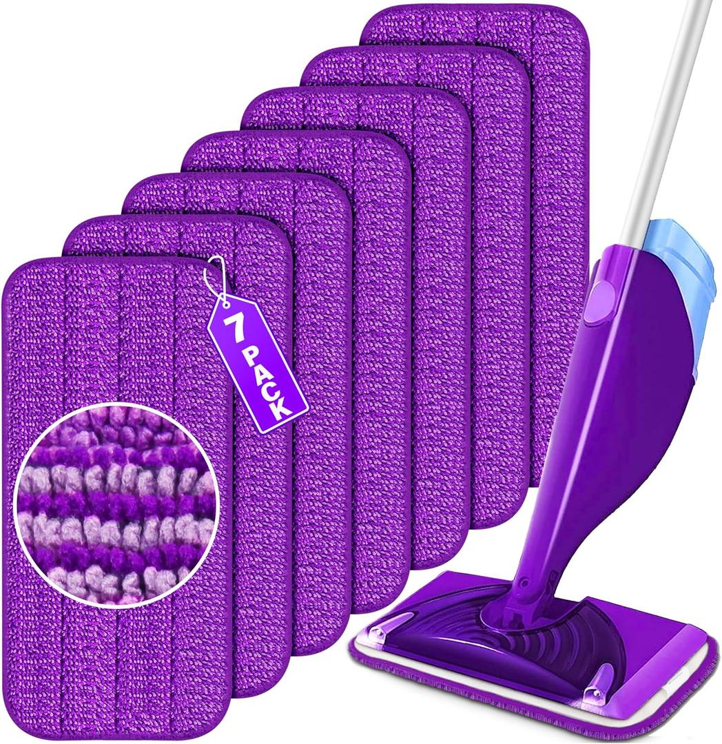 Reusable Mop Pads for Swiffer WetJet, Wet Pads Refills for 12'' Spray Mop, Microfiber Refill Machine Washable Up to 100+ Floor Cleaning for All Kinds of Floor Types, 7 Pack (Purple)