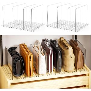 Handbag & Purse Organizer For Closet,8 Pack Adjustable Clear Acrylic Shelf Dividers and Handbag Storage Organizer,Plastic Clutch Dividers for Pocketbook,Book,Shopping Bag & Gift Bag,Sweater Organizer
