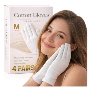 Cotton Moisturizing Gloves for Dry Hands, Overnight Sleeping Gloves for Women and Men, Reusable White Cotton Hand Mask to Boost Lotion Absorption, Soft Breathable Gloves (M, Count, 4.0)