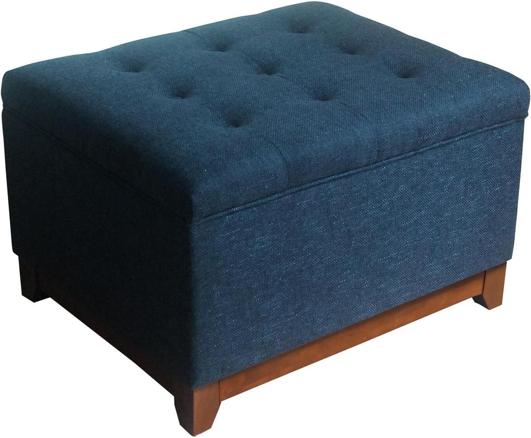 Homepop Home Decor | Upholstered Chunky Tufted Square Storage Ottoman| Hinged Lid Ottoman with Storage for Living Room & Bedroom, Blue, 24"D x 29.5"W x 18"H