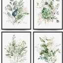 PLKMN Sage Green Botanical Wall Art Set of 4, Modern Wildflower Prints, Floral Plant Decor for Bedroom, Bathroom, Farmhouse, 8x10 Inch, Unframed