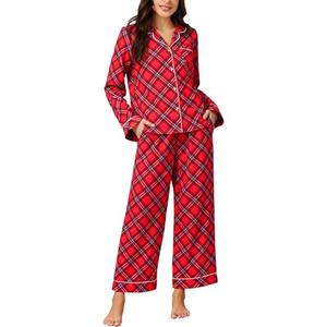 MYHALF Christmas Pajamas for Women Long Sleeve Pajama with Pockets Button Down Pjs Sets V Neck Fall Pj Lounge Set Red Black, Size L