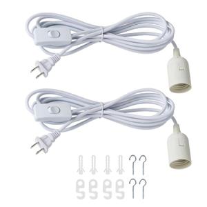 Light Socket with Cord, Plug in Hanging Light Kit, Extension Hanging Lantern Cord Cable UL 9.8ft E26 E27 Socket On/Off Switch Plug in Pendant Lighting, for Living Room Bedroom 2 Pack (White)