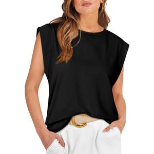 WIHOLL Cap Sleeve Tops for Women Summer Top Basic Tee Shirts Business Casual Tank Loose Fit 2026 Fashion (Black, S)