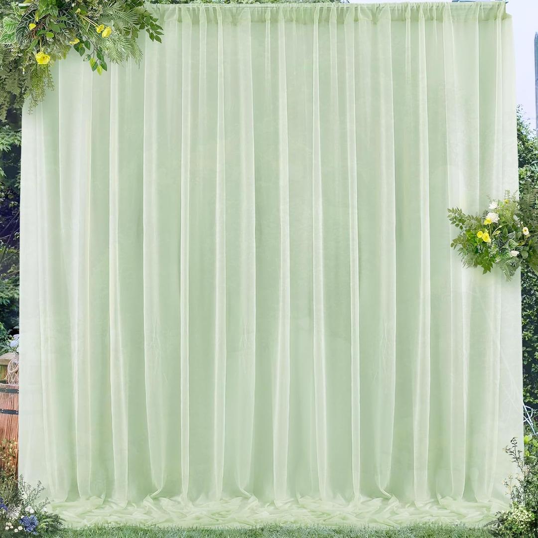 10x7ft Sage Green Chiffon Backdrop Curtains, Wrinkle-Free Sheer Fabric Photo Drapes for Wedding Ceremony Arch Birthday Baby Shower Photography Stage Decor 5x7ft, 2 Panel