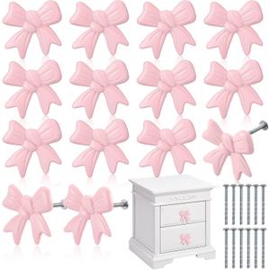 Pink Bow Drawer Knobs Matel Bow Knobs for Dresser Coquette Room Decor Vintage Dresser Handles Cabinet Drawer Pulls for Home Bedroom Kitchen Hardware Cupboard(12 Pcs,Pink,Fashion Style)