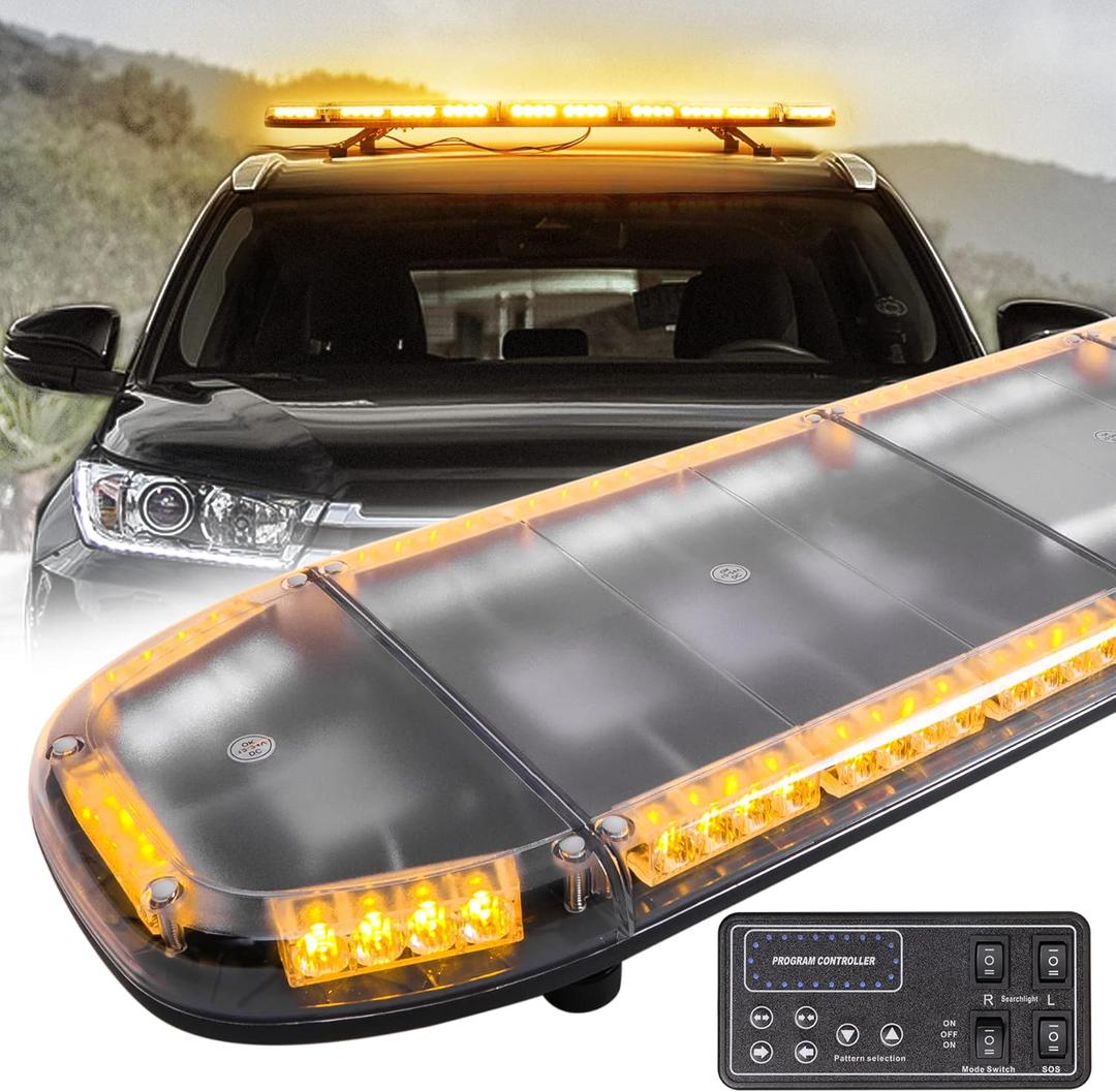 51" Amber Strobe Light Bar Emergency Warning Security 88 LEDs Hazard Flash for Tow Truck Construction Vehicle Car Snowplow Rooftop with Control Pannel