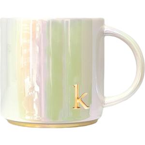 COLLECTIVE HOME - Ceramic Coffee Mug, Iridescent Finish Cups, Personalized Lowercase Embossed Lettering, Lustrous Multicolored Finish, Ideal for Unique Gifts (k)