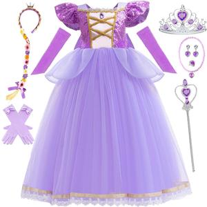 Rapunzel Dress for Girls Toddler Purple Princess Costume for Halloween Birthday Party Cosplay (6-7Y)