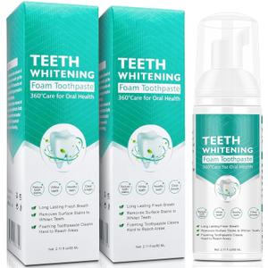 Foam Toothpaste 2PCS,Stain Removal Toothpaste for Sensitive Teeth,Teeth foaming Whitening,Baking Soda Spearmint Whitening Mousse Mouth Wash Water for Travel Friendly