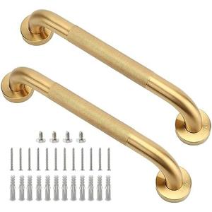 Rackickyer Shower Grab Bar, 2 Pack 12 Inch Gold Bathroom Grab Bar, 1.25" Diameter 304 Stainless Steel Anti-Slip Grab Bars for Bathtubs and Showers, Handicap Shower Grab Bar for Seniors Elderly