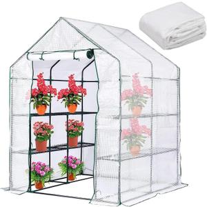 Walk-in Greenhouse Replacement Cover with Roll-Up Zipper Door 56x56x76 inch PVC Plant Gardening Greenhouse Cover for Gardening Plants Cold Frost Protection Wind Rain Proof (White Frameless)