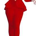 Women's Two Piece Outfits Sets Long Sleeve Deep V Neck Ruffle Pelplum Blazer Slim Fit Bocycon Long Pants Business Suit Set (X-Large, Red)