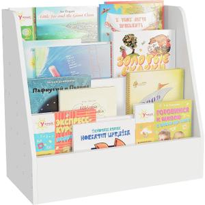Small Desktop Bookshelf, 4-Tier Magazine Rack, Book Storage Organizer Display Stand, Narrow Bookshelf for Home Office, Living Room, White