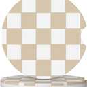 Brown White Checkered Car Cup Coaster 2 Pack Ceramic Absorbent Car Coasters 2.56 Inch Non-Slip Car Cup Holder Interior Car Accessories for Women Girls Cup Mats with Cork Base and Finger Notch