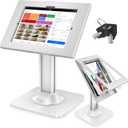 AboveTEK Anti-Theft iPad Kiosk Stand, POS iPad Security Stands, Aluminum Locking Tablet Stand with Heavy Duty Base, 360° Swivel & 75° Tilt, Retail Desk Mount for Business & Commercial Use (White)