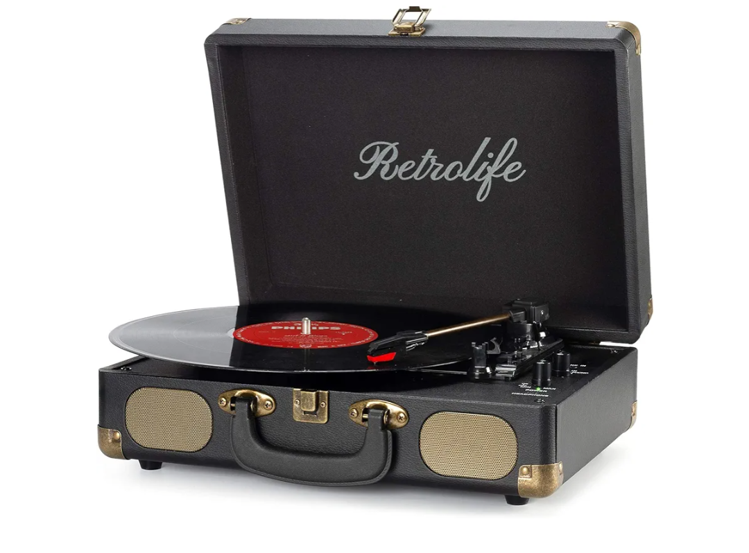 Vinyl Record Player 3-Speed Bluetooth Suitcase Portable Belt-Driven Record Player with Built-in Speakers RCA Line Out AUX in Headphone Jack Vintage Turntable