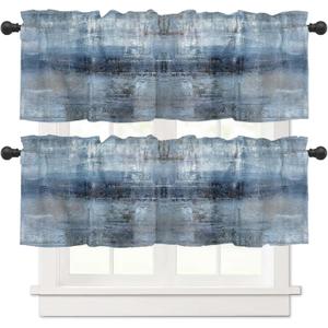 2 Pack Navy Blue Window Valances, Abstract Art Valances for Windows Treatment, Farmhouse Rod Pocket Decorative Curtain Valance for Bathroom Bedroom Living Room, 54 X 18 In Blue, 2 Panel
