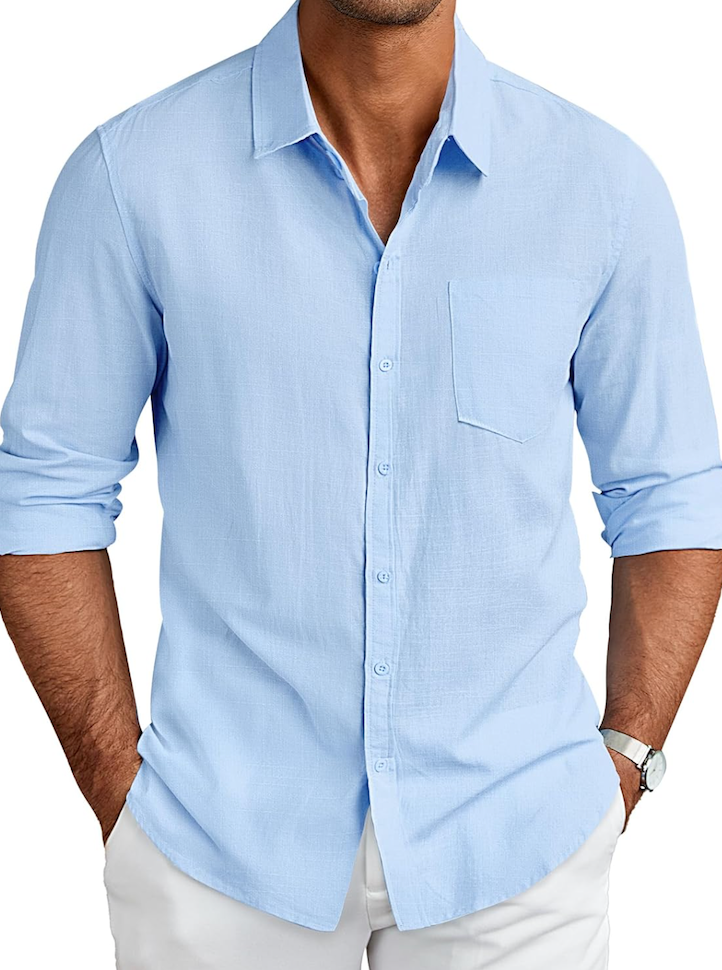 COOFANDY Men's Long Sleeve Cotton Linen Shirt Beach Button Down Shirts Casual Button Up Shirt Summer, Size M 