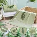 SmoothNovelty 3 Pcs Tropical Palm Leaves Hand Towels for Bathroom Decor Summer Monstera Leaves Embroidered Absorbent Soft Cotton Towels 13.78 x 29.53 Inch Farmhouse Green Decorative for Kitchen Home