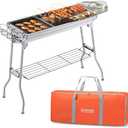 Portable Charcoal Grill,Outdoor BBQ Grill for Christmas Picnic, Thanksgiving Family Gathering and Backyard Barbecue,With Storage Bag & Non-Stick Frying Pan (Bright Silver)