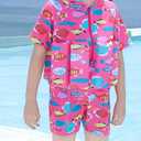 Kids Floatation Swimsuits Baby Boys Girls One Piece Float Suit Short Sleeve Swim Vest Zip up Buoyancy Swimwear +Cap (Pink)
