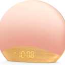 HOUSBAY White Noise Machine Sunrise Alarm Clock, Wake Up Light, Dimmable Night Light, 26 Natural Sounds, Gentle Wake up & Sound Machine for Sleeping, Adults, Kids, Baby-Wooden, White 