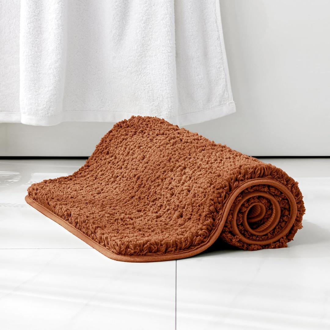 MIULEE Burnt Orange Extra Thick Non Slip Bathroom Rug Shaggy Soft Bath Mat Plush Microfiber Absorbent Water for Shower Tub Machine Washable (16x24 Inches)